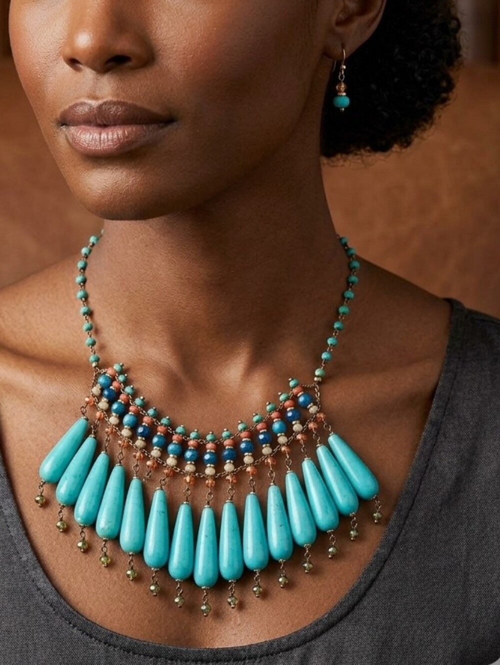 RARE Turquoise Teardrop Necklace Mexican Art Designer
